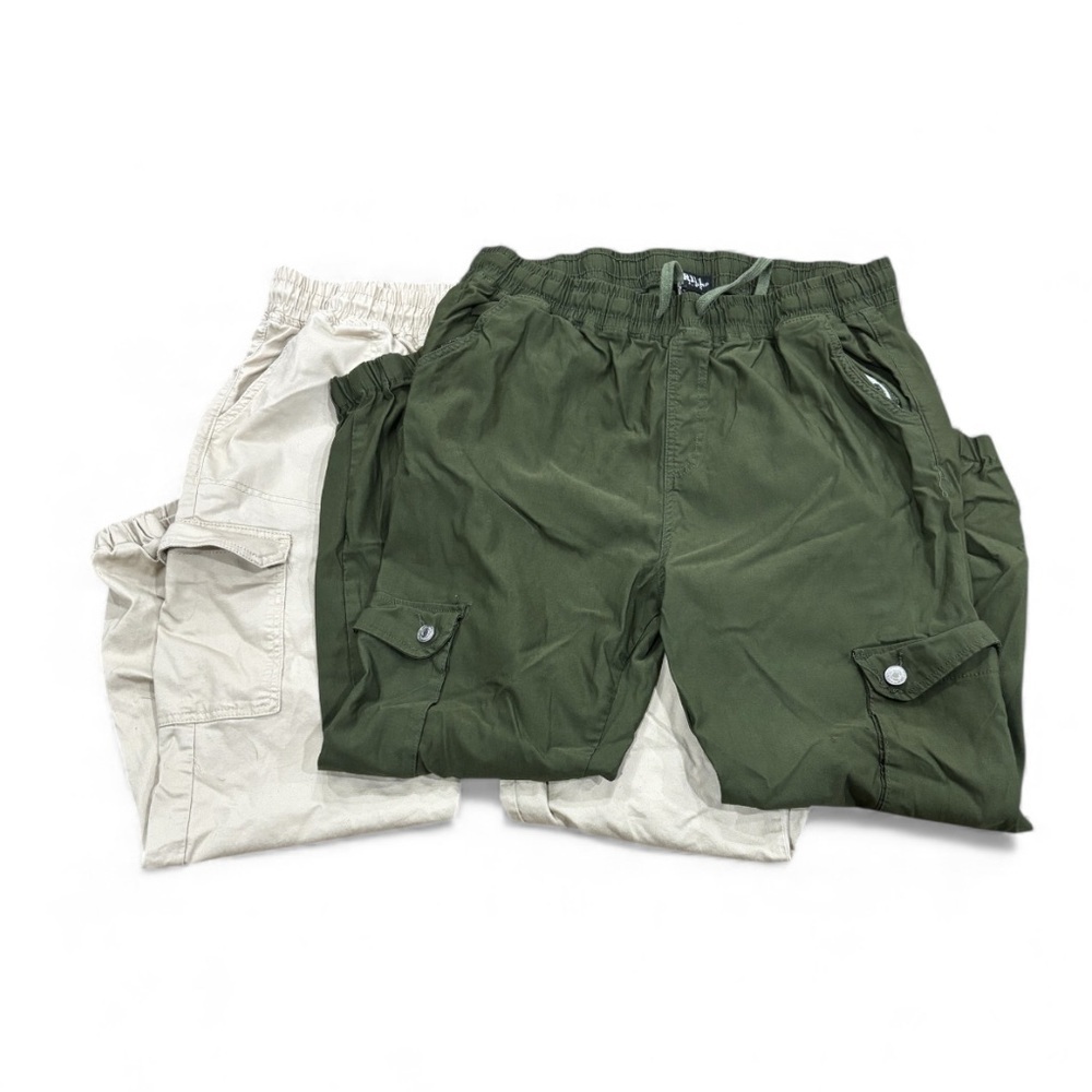 TWO PAIRS-Green and Khaki Cargo Joggers- Fits 2X